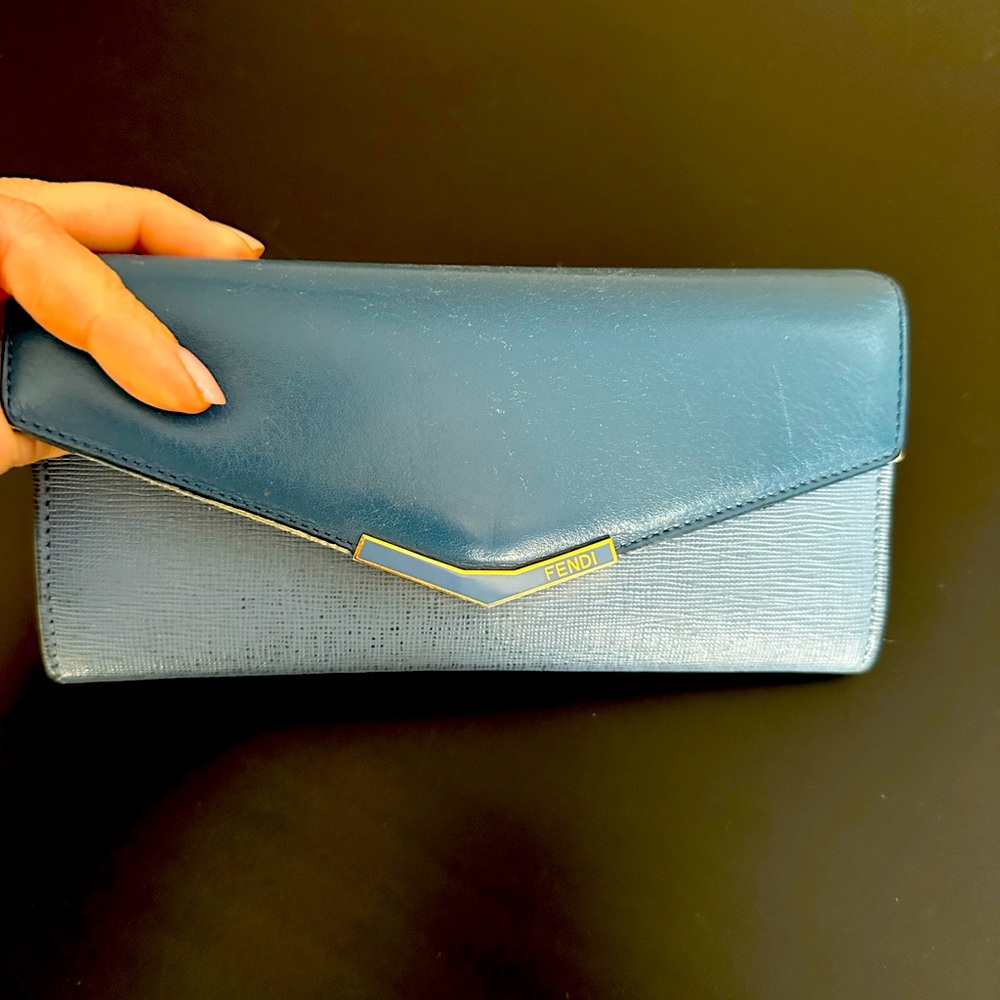 Fendi Two Tone Blue Leather 2Jours Continental Wallet